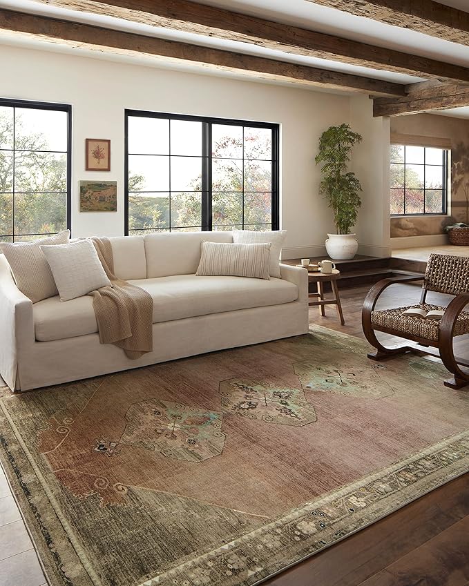 Loloi Magnolia Home by Joanna Gaines Sinclair Collection SIN-06 Clay/Tobacco 2'-3" x 9'-6", .25" Pile Height, Machine Wash...