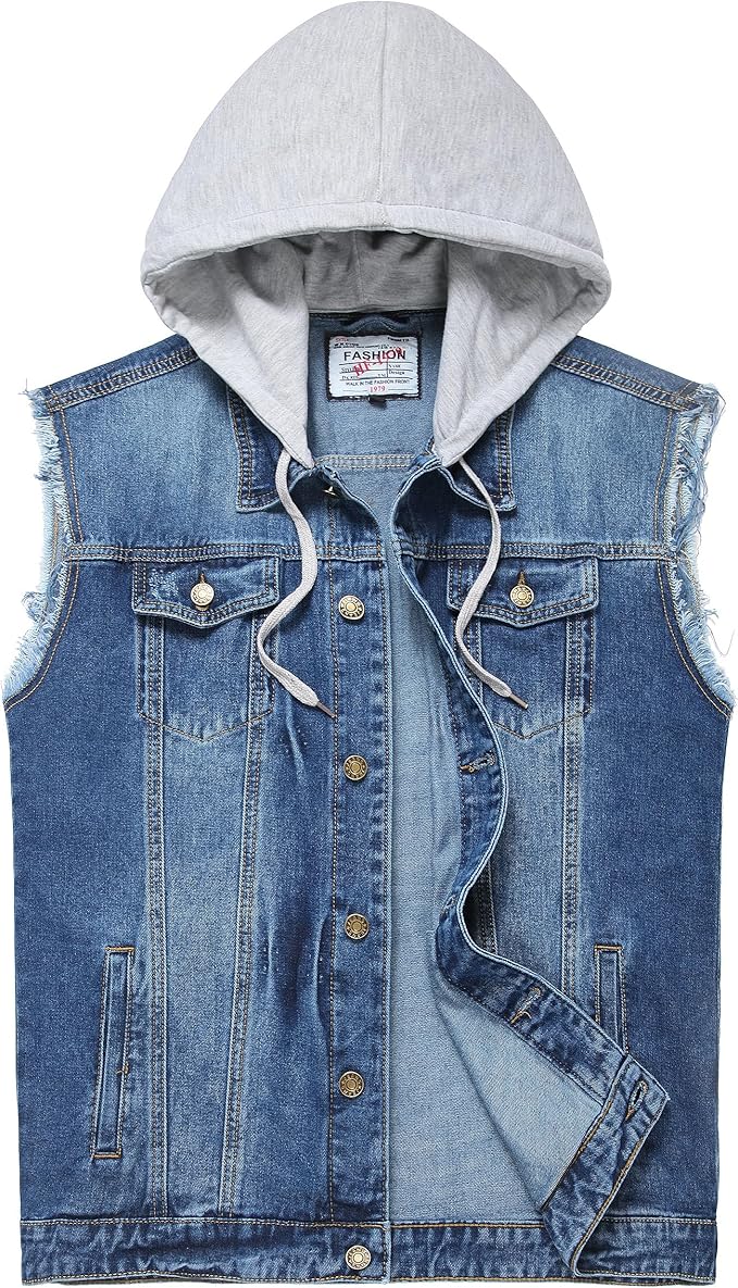 Ginsiom Men's Denim Vest,Sleeveless Jean Jacket Ripped Stretchy Distressed Battle Vest for Men Sleeve Less Outerwear