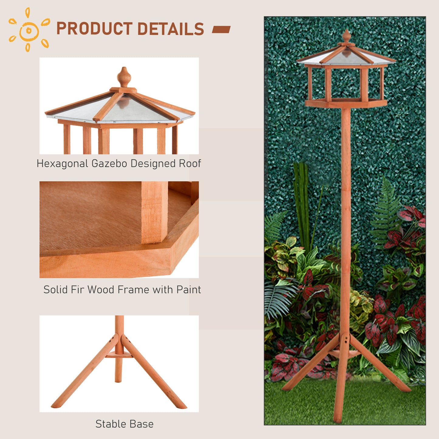PawHut Wooden Bird Table For The Garden Feeding Station, 153Hcm