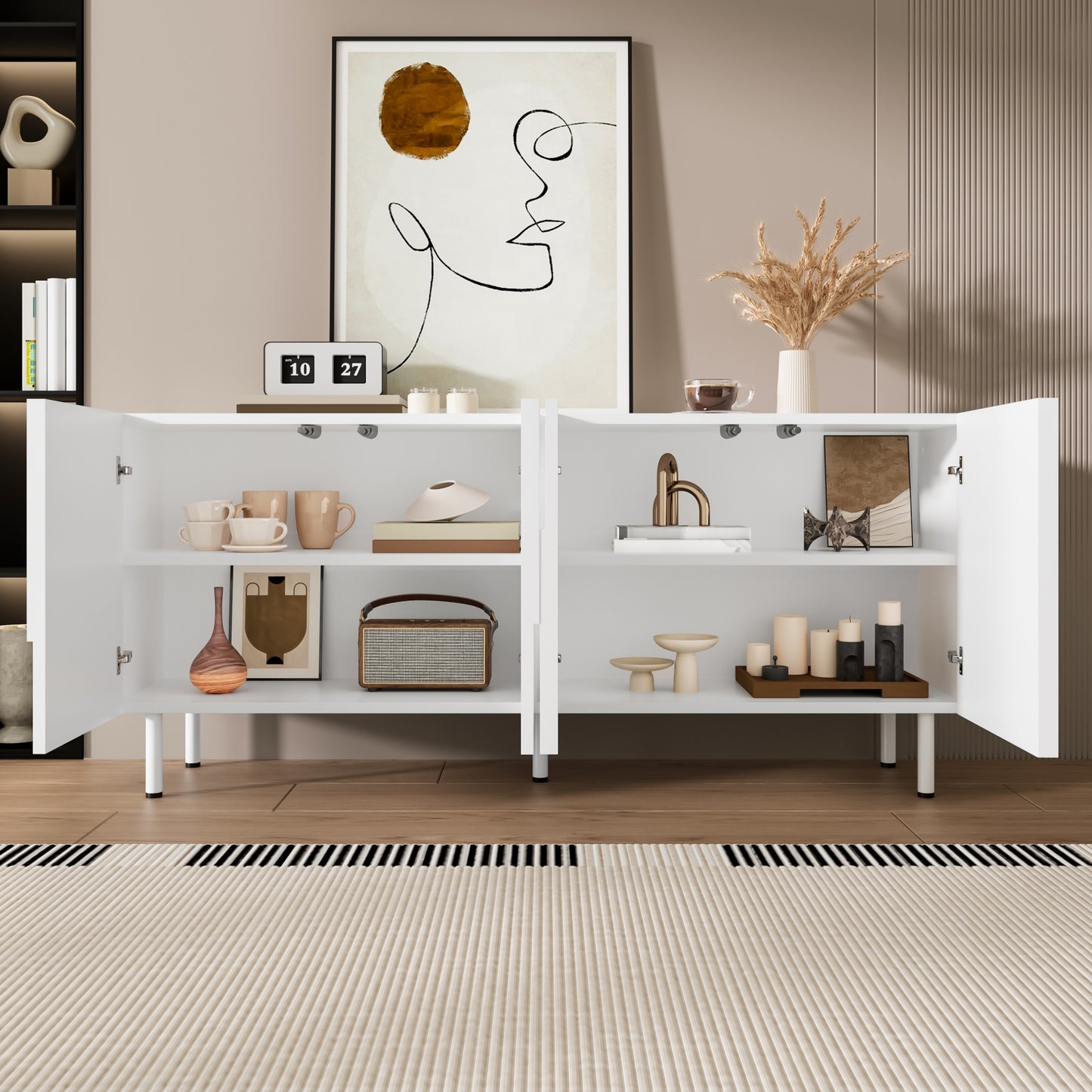 Geometric Designer Dining Room Sideboard  Modern, Functional Piece Of Furniture With Irregular Curves, Multi-storage And Stylish White  Perfect For Minimalism & Modern Decor