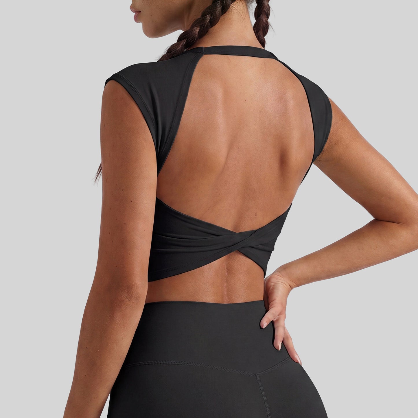 New Hollow Out Twist Tank Sports Bra With Removable Pads, Dopamine Fitness Bra