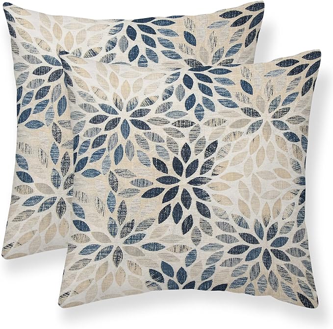 Dahlia Pillow Covers 18x18 Inch Set of 2 Summer Rust Geometric Flower Outdoor Decorative Throw Pillows Farmhouse Navy Blue...