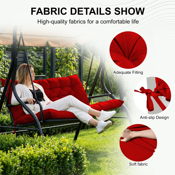 Outdoor Swing Cushions 70 Inch, Waterproof 4inch Thick Porch Swing Cushion Replacement With Backrest And Ties, Comfortable 2-3 Seat Pation Swing Pad For Backyard, Garden, Lawn, Outdoor Furniture Red