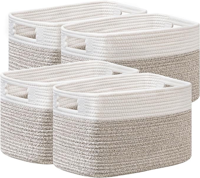 UBBCARE 4 Pack Storage Baskets for Organizing, Shelf Baskets with Handles, Woven Storage Baskets for Bookcase/Cube Shelf/C...