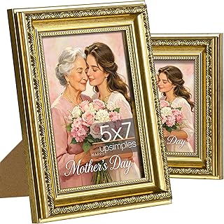 upsimples 5x7 Picture Frame with Real Glass, Ornate Vintage 5 x 7 Photo Frames for Wall Decor or Tabletop Display, Gold, 2...