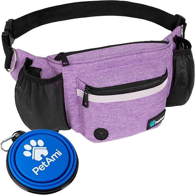 PetAmi Dog Fanny Pack, Treat Pouch for Dog Walking, Training, Built in Poop Bag Dispenser, Water Bottle Holder, Collapsibl...