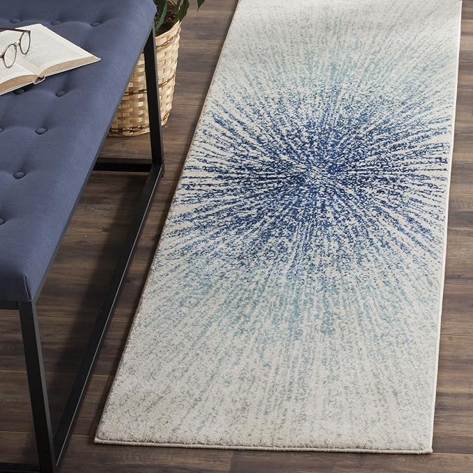 SAFAVIEH Evoke Collection Runner Rug - 2'2" x 7', Royal & Ivory, Abstract Burst Design, Non-Shedding & Easy Care, Ideal fo...