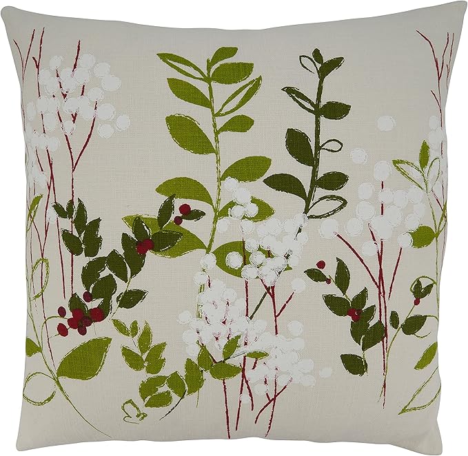 SARO LIFESTYLE Noël Jardin Collection Holiday Botanical Design Throw Pillow with Poly Filling, 20", Natural