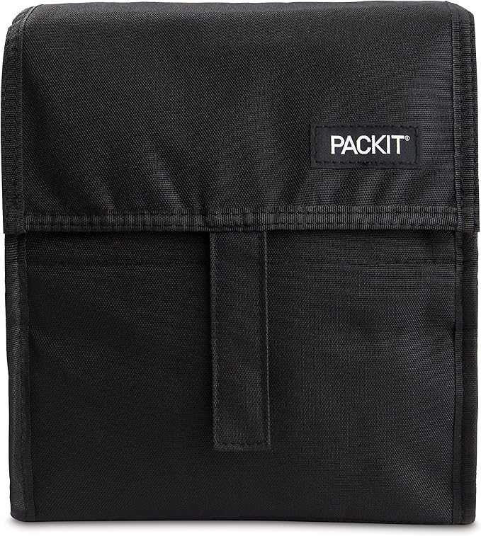 PackIt Freezable Lunch Bag, Black, Built with EcoFreeze Technology, Foldable, Reusable, Zip and Fold Closure with Buckle H...