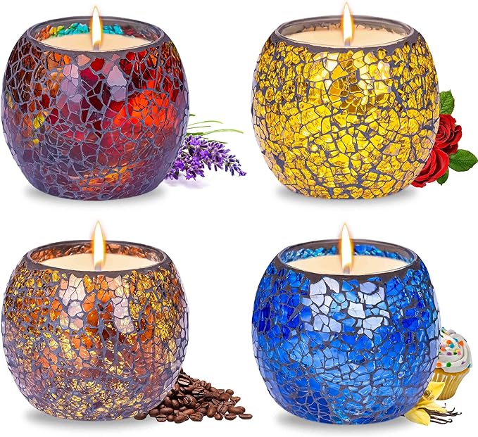 Mosaic Glass Scented Candles, Stress Relief Aromatherapy Candle for Home Scented, Vanilla Lavender Rose Coffee Soy Candles...