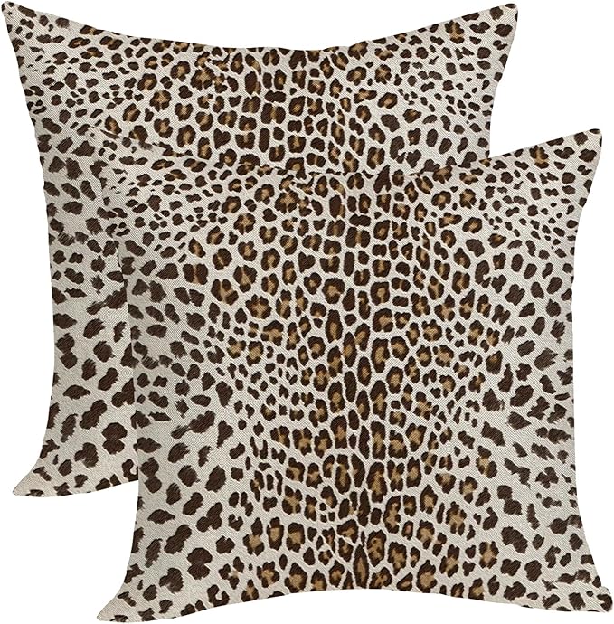 OFIRD Leopard Pillow Covers 18x18 Inches Pack of 2,Cheetah Print Brown Throw Pillow Covers Animal Skin Modern Pillowcase D...