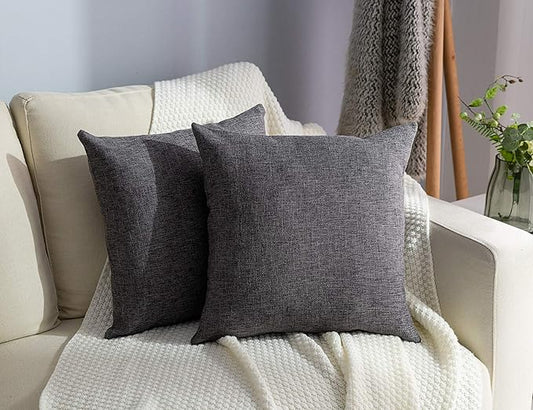 Stellhome Burlap Throw Pillow Covers Square Solid Decorative Farmhouse Linen Cushion Covers for Bed Couch Sofa Bench, 18 x...