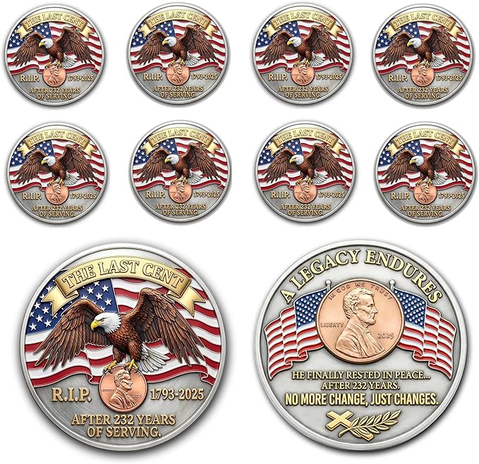 Final Cent Memorial Coin 1909–2025, American Legacy Commemorative Challenge Coin, Patriotic Eagle Design, Collector Keepsa...