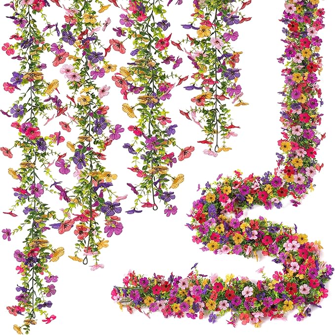 Ammyoo Artificial Flowers Garland Ivy, 4 Pack 5.9 FT Spring Summer Decor UV Resistant Fake Mums Floral Vine Silk Daisy Han...