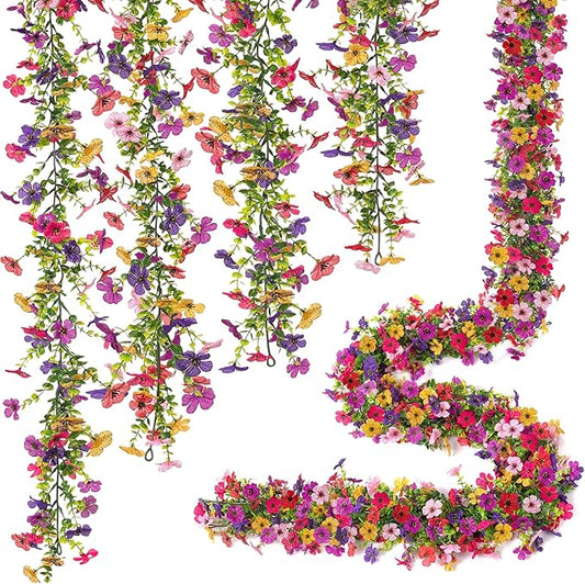 Ammyoo Artificial Flowers Garland Ivy, 4 Pack 5.9 FT Spring Summer Decor UV Resistant Fake Mums Floral Vine Silk Daisy Han...