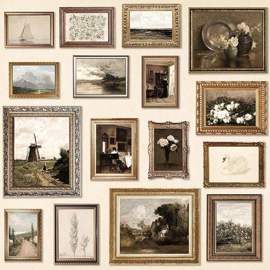 97 Decor Antique Wall Decor - 16 Pcs Vintage Wall Art Prints, Antique Pictures Landscape Painting, French Country Decorati...