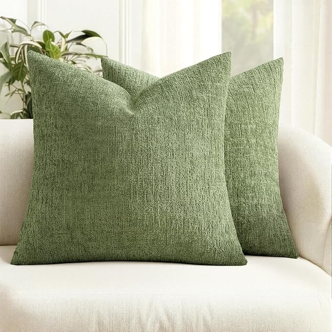 MIULEE Decorative Throw Pillow Covers 24x24 Pack of 2 Sage Green Spring Couch Pillow Covers Soft Cozy Textured Chenille Pi...