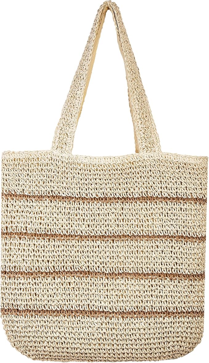 TOFUNTOY Straw Beach Bag for Women Summer Handmade Woven Shoulder Beach Tote Bag Large Capacity Tote Bag for Summer Vacation