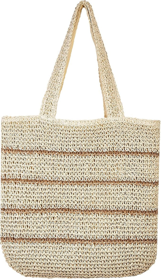 TOFUNTOY Straw Beach Bag for Women Summer Handmade Woven Shoulder Beach Tote Bag Large Capacity Tote Bag for Summer Vacation