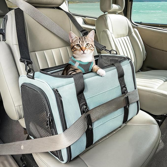 PETSFIT Soft-Sided Cat Carrier with Patented Safety Buckles, Lockable Zippers & Safety Tether,Escape-Resistant Travel Pet ...