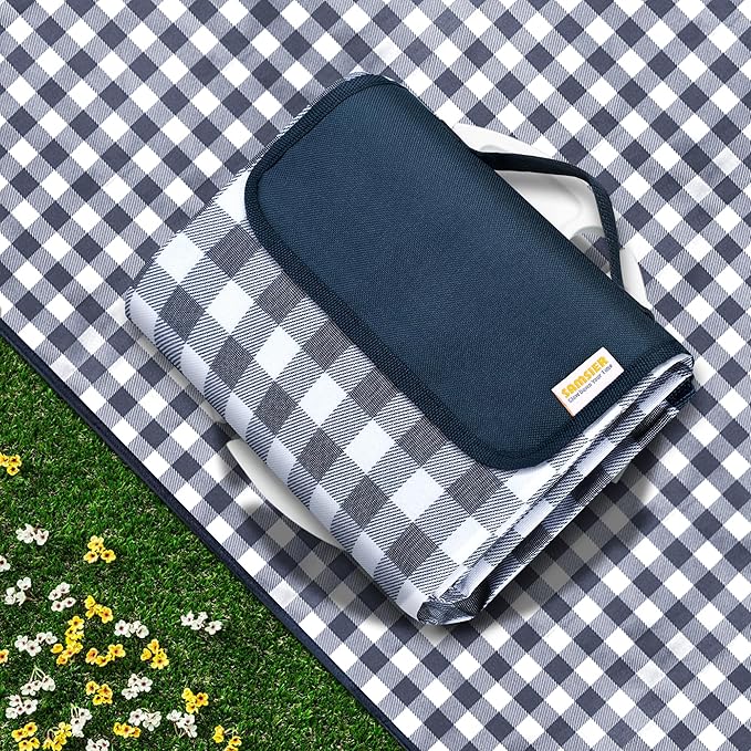SAMSIER Outdoor Picnic Blankets Waterproof Foldable Sandproof, Large Gingham Cute Picnic Mat Washable Portable for Park Be...