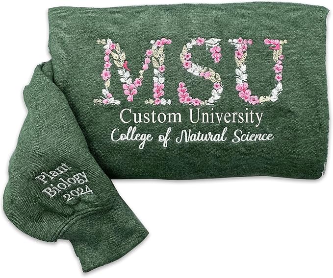 NAZENTI Custom College Embroidered Sweatshirt, Personalized Floral Letter Embroidered Hoodie, College University High Scho...