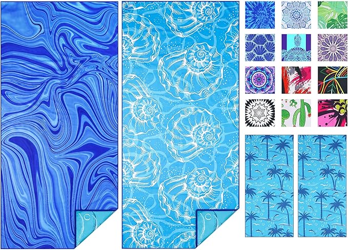TwoYek 2 Pack Microfiber Thin Beach Towel Lightweight 71x32 Oversized Extra Large Sand Free Towels Quick Dry for Travel Po...