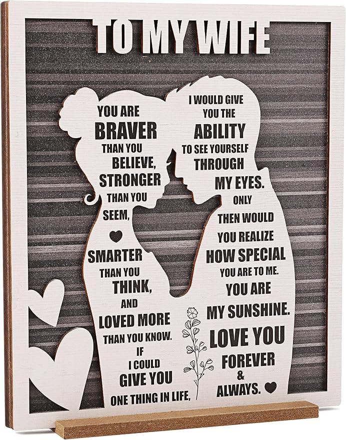 Mothers Day To My Wife Plaque | Valentines Romantic Gifts for Wife from Husband, Rustic Love Sign for Wife's Birthday, Wed...