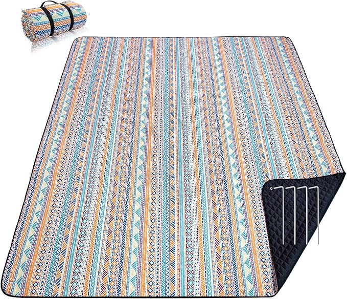PY SUPER MODE Picnic Blankets Extra Large, Waterproof Foldable Outdoor Beach Blanket Oversized 83x79” Sandproof, 3-Layer P...