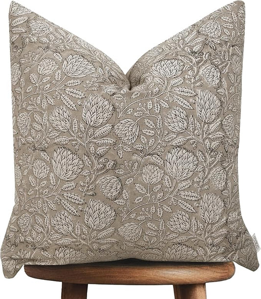 Handmade Block Print 100% Thick Cotton 20 x 20 inch Throw Pillow Cushion Cover with Zipper - Pillowcase for Bedroom, livin...