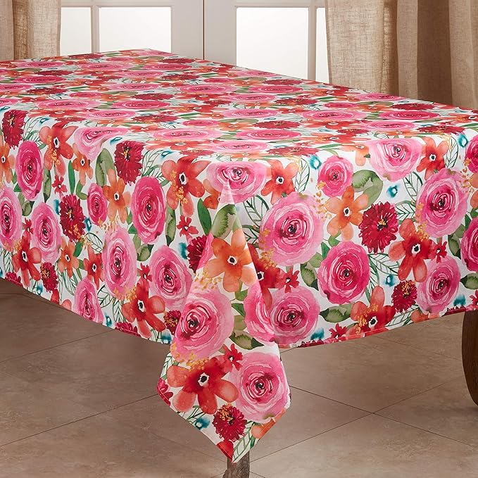 SARO LIFESTYLE Santa Monica Floral Tablecloth, Multi, 65"x90"