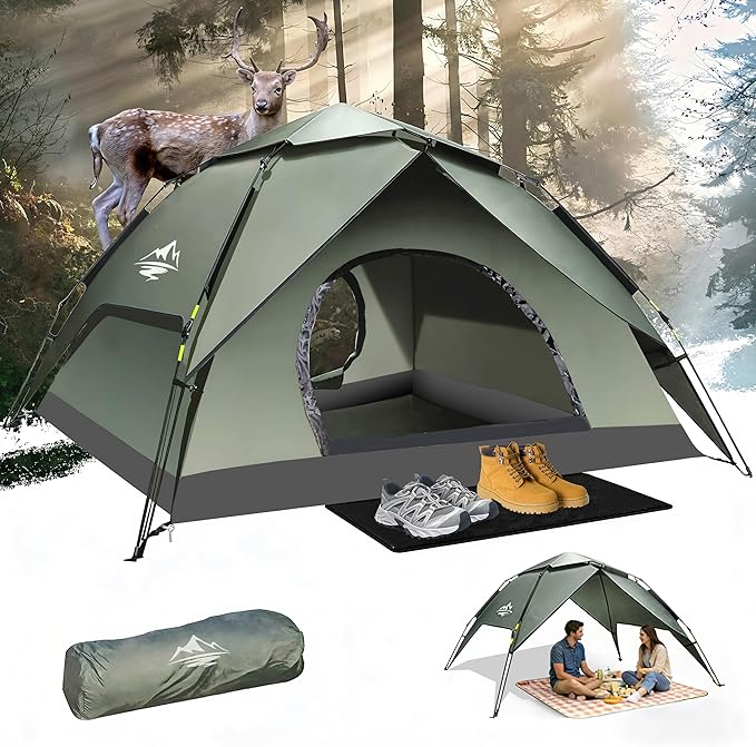 Camping Tent 2/3/4 Person Instant Pop Up Tents for Camping - 40s Automatic Easy Setup Tent with Rainfly, Double-Layer Wate...