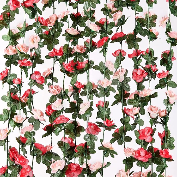 MARTINE MALL Flower Garland Rose Vines, 2 Strands 16.5Ft Flower Vines for Bedroom, Rose Floral Garland Decorations for Roo...