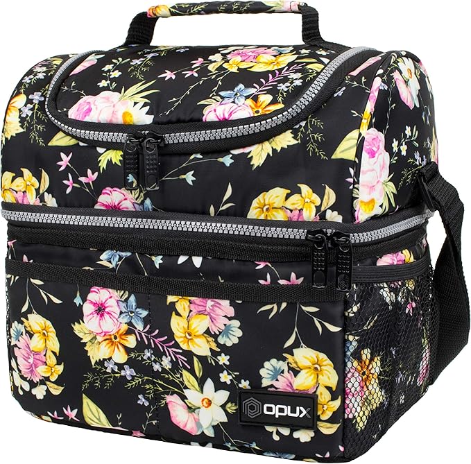 OPUX Lunch Box For Women, Insulated Large Lunch Bag Adult Work, Double Decker Lunchbox Meal Prep, Dual Compartment Leakpro...