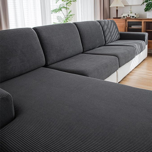 QIANMEW Couch Cushion Covers, Comfort Soft Magic Sofa Covers Washable Stretch Resistant Slipcovers for Sectional and L Sha...