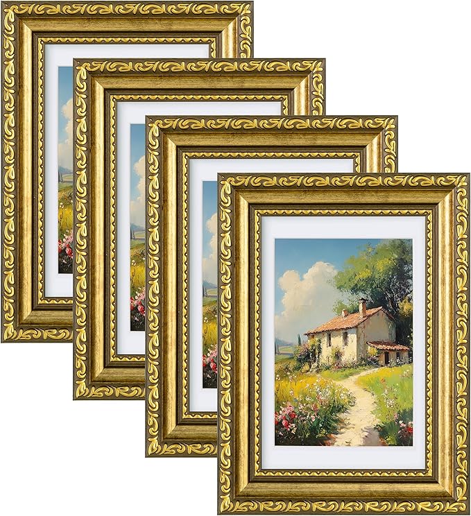 eletecpro 4x6 Picture Frames Set of 4, Retro Frames with Glass Cover, Vintage Gold Photo Frame 4 by 6 Displays 3.5x5 Photo...