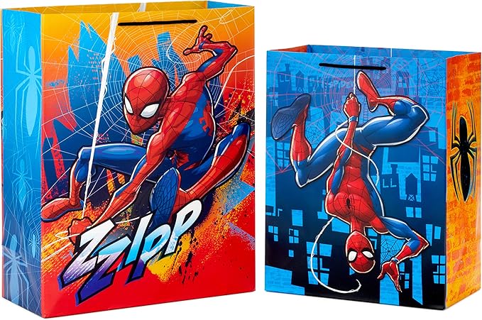 Hallmark Marvel Spider-Man Gift Bags (2 Bags: 1 Large 13", 1 Extra Large 15") for Birthdays, Halloween, Christmas, Kids Pa...