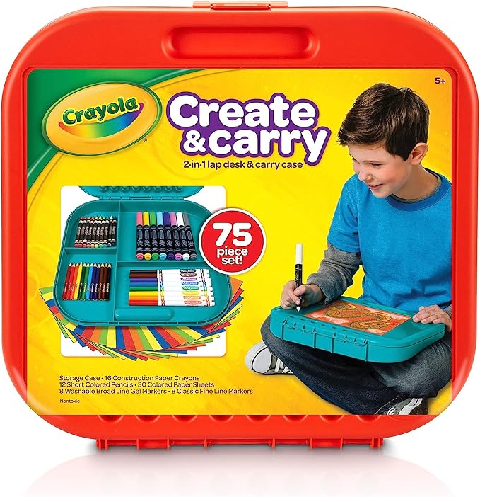 Crayola Create 'N Carry Travel Art Set for Kids (75pcs), 2-in-1 Lap Desk & Carrying Case, Essential Easter Basket Stuffer...