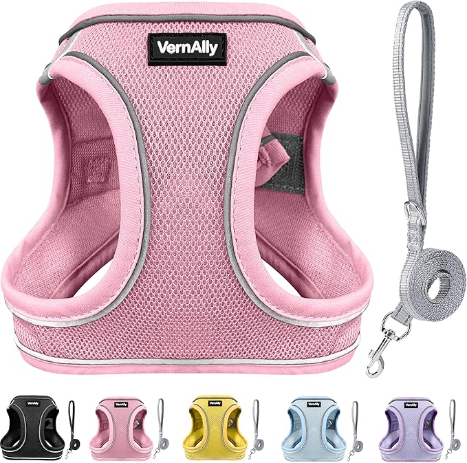 VernAlly Sparkly Dog Harness Small Sized and Leash Set for Small Dogs Cats,Pink XXS Puppy Harness, Step in Soft Dog Reflec...