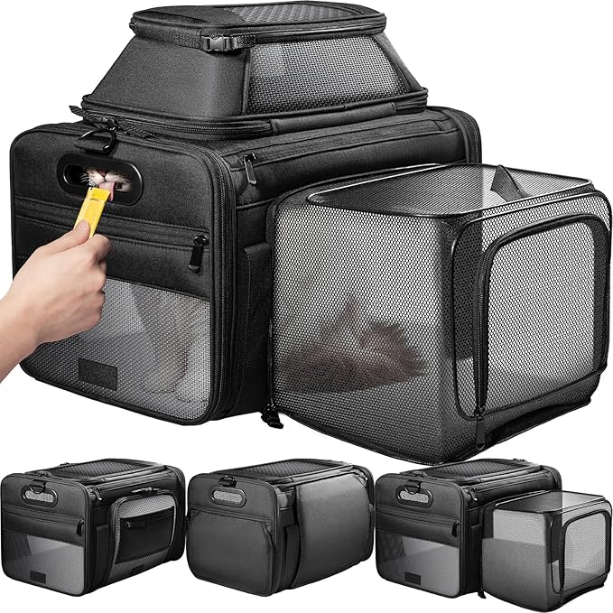 Top and Side Expandable Pet Carrier with Treat & Pet Window,18x11x11 Inch Delta American United Airline Approved,Soft-Side...