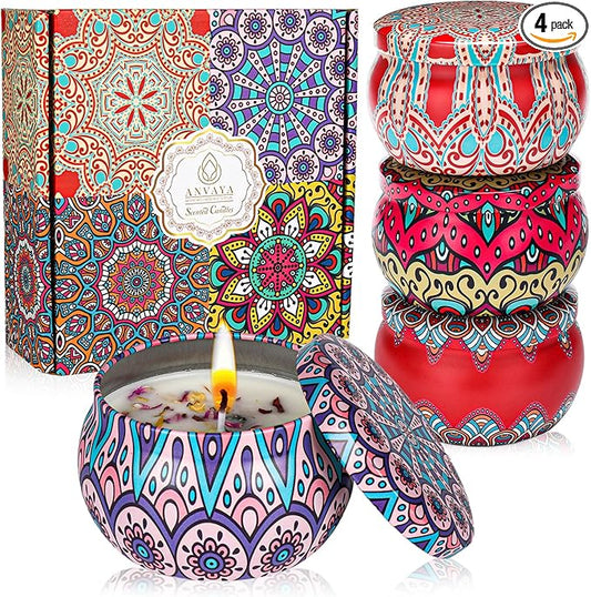 Anvaya Living Scented Candle Gift Set Features 4 Luxurious fragrances – Sandalwood, Rose, Lavender, and Oud. The Perfect C...