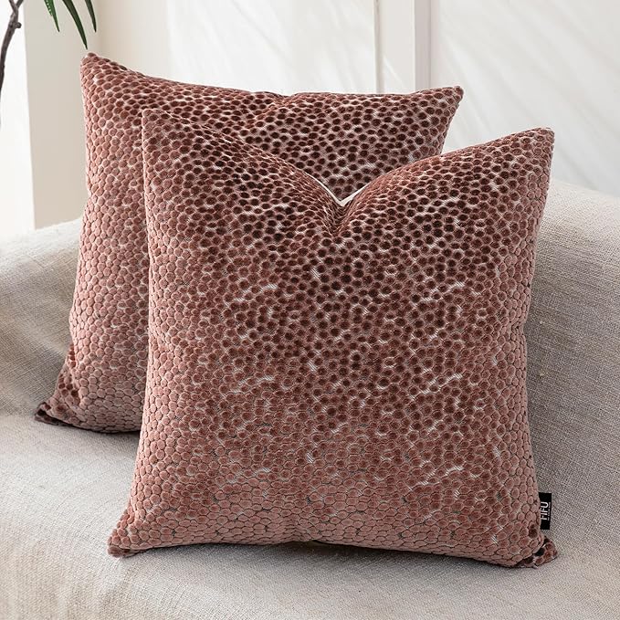 FIFU Couch Throw Pillow Covers 20x20 Inch Set of 2 - Jacquard Velvet Front & Neutral Textured Back, Decorative Cushion Cov...