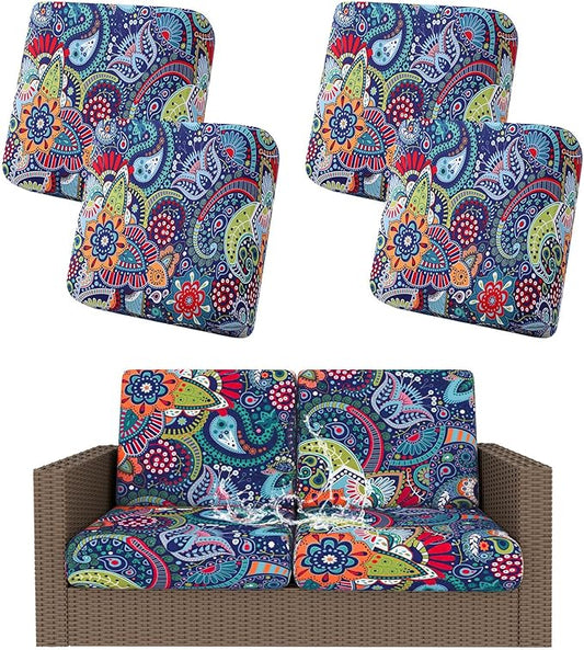 Smiry Waterproof Patio Cushion Covers, Stretch Outdoor Couch Slipcovers Replacement Washable Furniture Protector Sofa Chai...