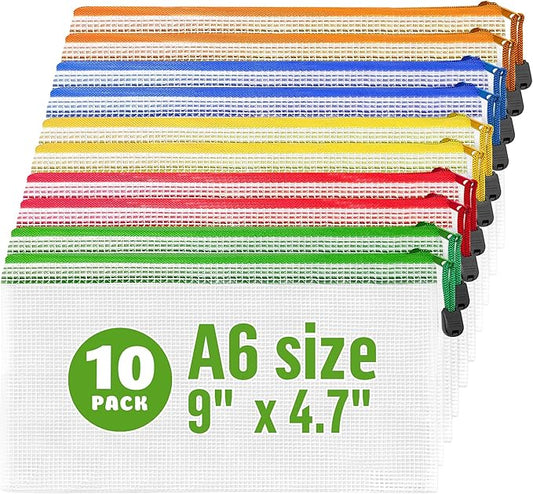 10 Pack Small Pencil Pouch A6-9x4.7 in - Plastic Pencil Pouch for Organizing - Mesh Pouch Set with Zippers Bags for Organi...