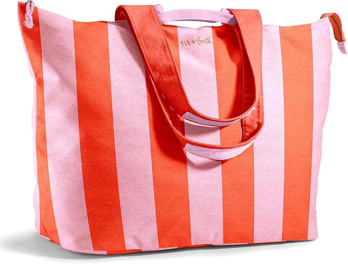 Fit & Fresh XL Beach Tote Bag for Women – XL Travel Tote with Zipper & Pockets, Oversized Canvas Pool Bag, Weekender Carry-On