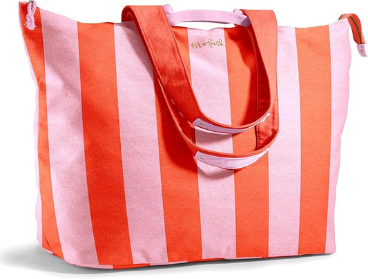 Fit & Fresh XL Beach Tote Bag for Women – XL Travel Tote with Zipper & Pockets, Oversized Canvas Pool Bag, Weekender Carry-On
