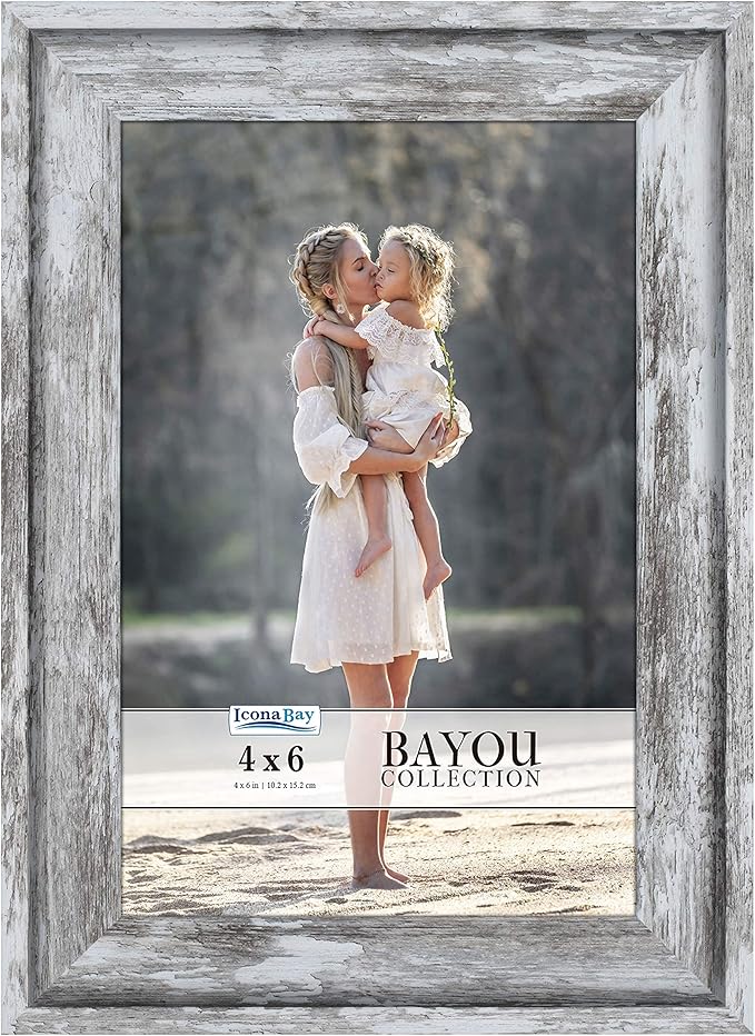 Icona Bay 4x6 Azure Gray Picture Frame, Cape Cod Style 4 x 6 Photo Frame, Table Top or Wall Mount, Bayou Collection