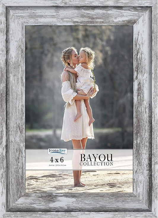 Icona Bay 4x6 Azure Gray Picture Frame, Cape Cod Style 4 x 6 Photo Frame, Table Top or Wall Mount, Bayou Collection