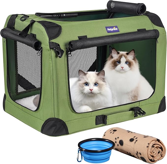 Petprsco Large Cat Carrier for 2 Cats Small Medium Dogs, Soft Pet Carrier 24x17x17 for Traveling with Warm Blanket Foldabl...