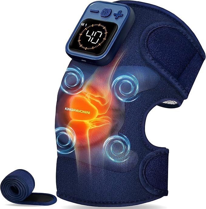KingPavonini Cordless Knee Massager for Pain Relief, Newly 4 Motors Vibration, 5 Heat Levels, 6 Massage Modes, Knee Heatin...